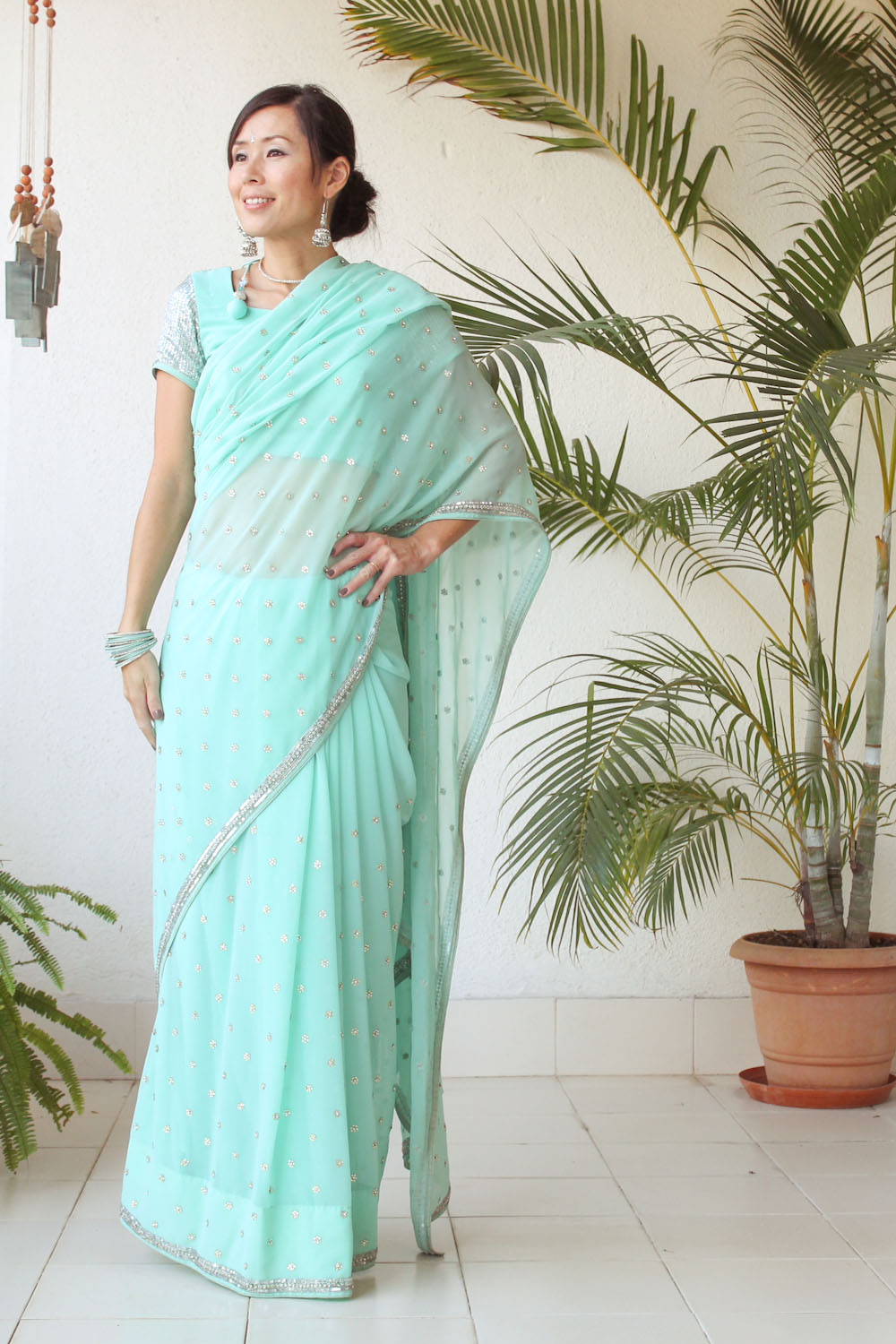 Mint Green Saree e-18