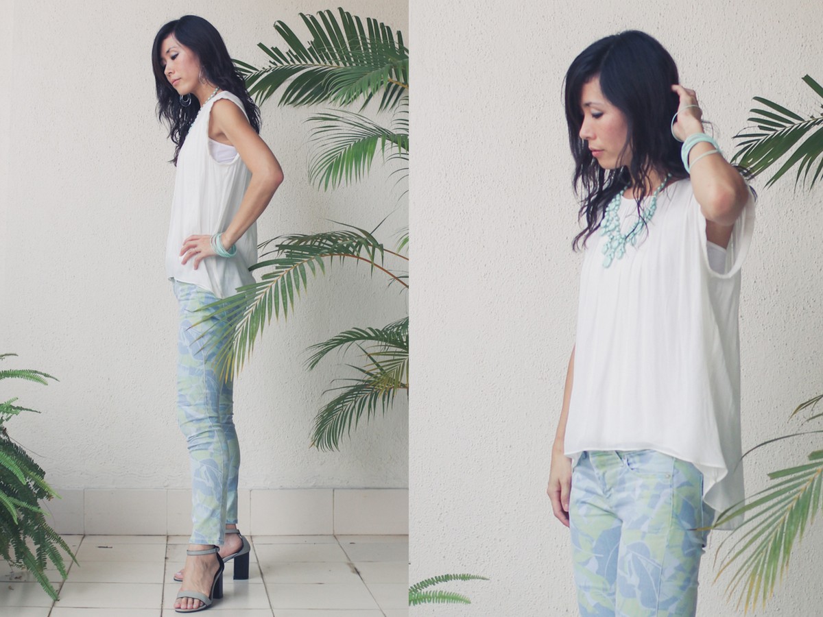 Gap flower print pants Zara shirt Forever 21 necklace